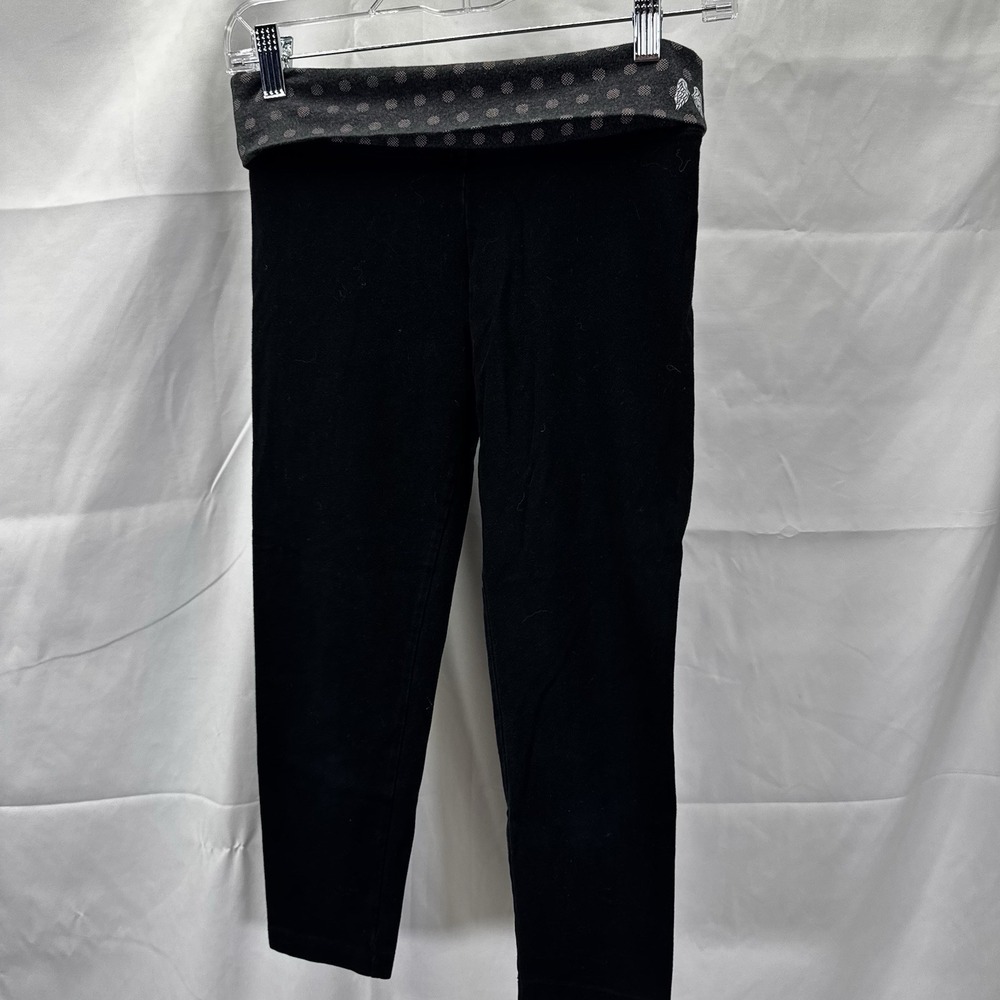Victoria's Secret Black Crop Leggings Foldover Polka‎ Dot Angel Wings XS 330755